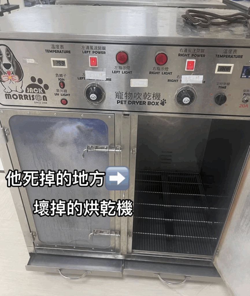 台中市一名飼主 3 月時將愛貓「美金」送至寵物店送洗，過一陣子卻接到店家電話告知美金被送往寵物醫院，不幸離世。事後調閱監視器，飼主發現美金於烘箱機抱出來已沒了氣息，悲痛發文公布事情經過，並控訴店家沒有在事發第一時間通知飼主、輕視生命。對此，寵物店稍早也發出聲明道歉。