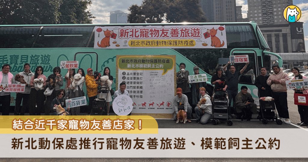 為推廣寵物友善城市與飼養責任觀念，新北市動保處辦理票選冠軍路線一日遊「淡水漁人碼頭及淡水老街」體驗團，邀請 17 隻狗狗與飼主共同參與一日遊行程，實地走訪票選冠軍路線，展現新北市打造人寵共遊環境的成果。