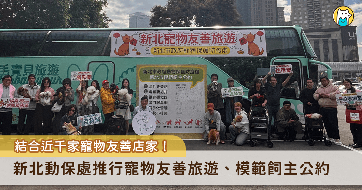 為推廣寵物友善城市與飼養責任觀念，新北市動保處辦理票選冠軍路線一日遊「淡水漁人碼頭及淡水老街」體驗團，邀請 17 隻狗狗與飼主共同參與一日遊行程，實地走訪票選冠軍路線，展現新北市打造人寵共遊環境的成果。