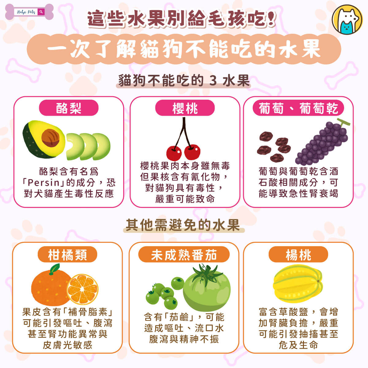 農曆新年家人團聚、佳餚滿桌，但飼主在享受美食的同時，也別忽略毛孩的飲食安全。許多看似天然健康的水果，對貓狗來說其實暗藏風險。其中，葡萄、櫻桃、酪梨更被視為高危險「隱藏地雷」，一旦誤食，嚴重甚至可能危及生命，務必提高警覺。