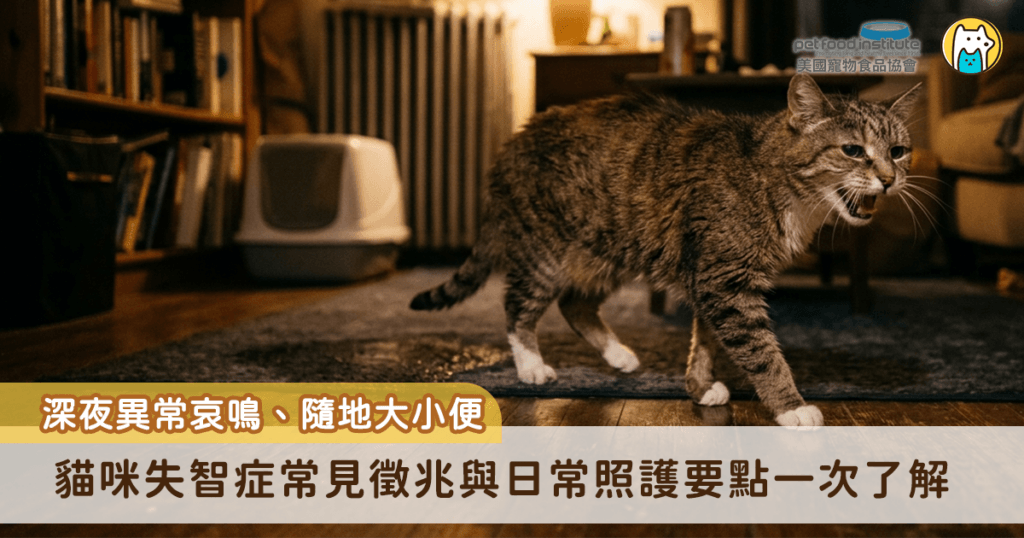 半夜亂叫、忘記吃飯?貓咪失智症常見徵兆與日常照護要點 隨著家貓壽命延長,高齡貓的「認知功能障礙(Cognitive Dysfunction Syndrome,CDS)」,即俗稱的貓咪失智症,也越來越常見。若家中老貓出現深夜異常哀鳴、隨地大小便、作息紊亂或對環境感到迷惘等行為變化,這不一定只是正常老化,也可能是腦部退化的警訊。貓咪失智症雖無法逆轉,但透過早期辨識與適當的居家照護,也能有效維持牠們的生活品質。