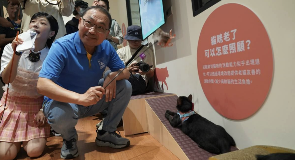 全台寵物飼養數量超越新生兒，動物福祉和飼主責任更受重視，新北市打造全國首座「幸福喵樂宅－貓友善空間示範區」，今（17）日由市長侯友宜掛牌啟用，館內以「貓咪生命時間軸」為主題，從幼齡、成年到老齡介紹不同生命階段的照護重點，並設置開放空間給有意願領養貓咪的民眾前去互動。
